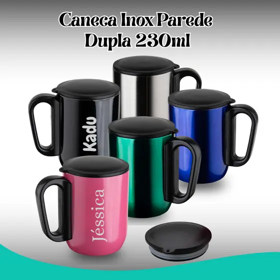 Caneca Térmica Inox Parede Dupla 230ml Personalizada com Tampa