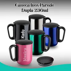 Caneca Térmica Inox Parede Dupla 230ml Personalizada com Tampa