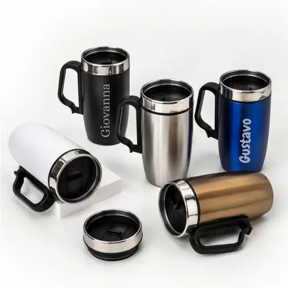 Caneca Inox 250ml Personalizada Nome - Parede Dupla com Tampa e Alça