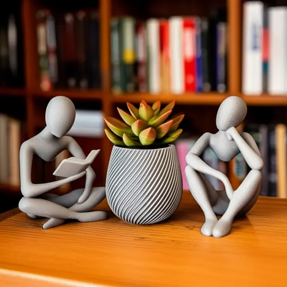 Kit Decorativo - Decoração Estatuetas Leitor + Pensador + Vaso em Espiral Moderno