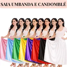 Saia Umbanda e Candomblé Cetim Luxo com Renda Premium 3.00M de Roda por 95cm de Altura