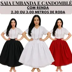 Saia Umbanda Candomblé Oxford Com Renda Premium Luxo 2.30M ou 3.00M de Roda Com 95cm de Altura