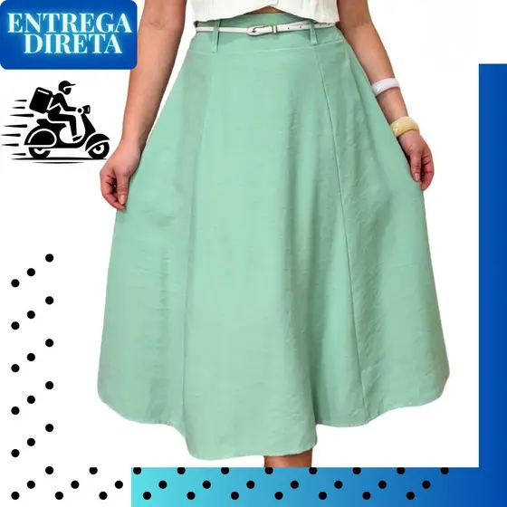 Saia Midi Tecido Sensorial Marant Com Elástico Atrás E Bolsos Laterais Tendência Moda Feminina Do P ao G1 Pluz size