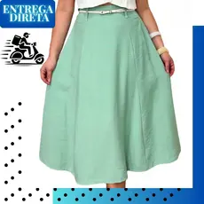 Saia Midi Tecido Sensorial Marant Com Elástico Atrás E Bolsos Laterais Tendência Moda Feminina Do P ao G1 Pluz size