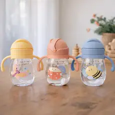 Copo Infantil de Treinamento 350ml com Canudo Silicone Antivazamento BPA Free Garrafa Squeeze
