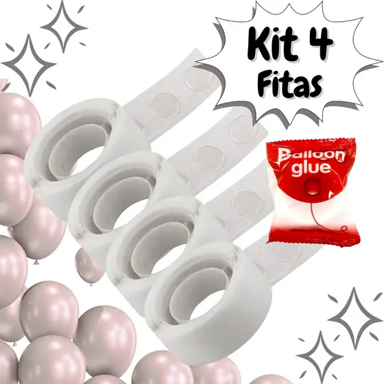 Kit c/4 Fita Adesiva Para Balão Bexiga Dupla Face 400 Pontos Decoração