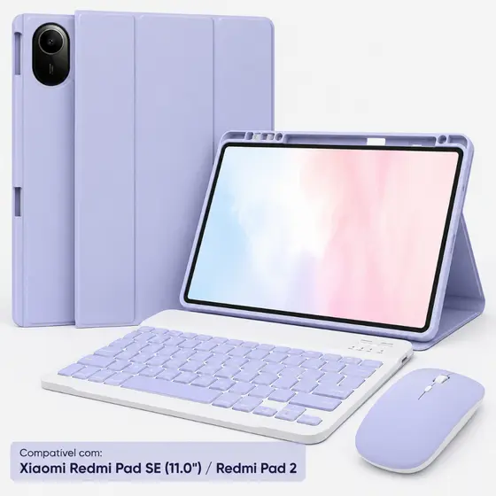 Capa Estojo Tablet Teclado Magnético Redmi Pad SE 11/Pad 2 11", Kit 2/3/4 Peças com Mouse e Slot Caneta