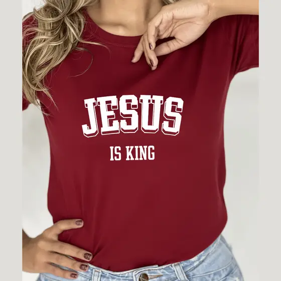 Camiseta T-shirt Religiosa Jesus Is King Cristã Unissex Plus Size Gospel Feminina e Masculina