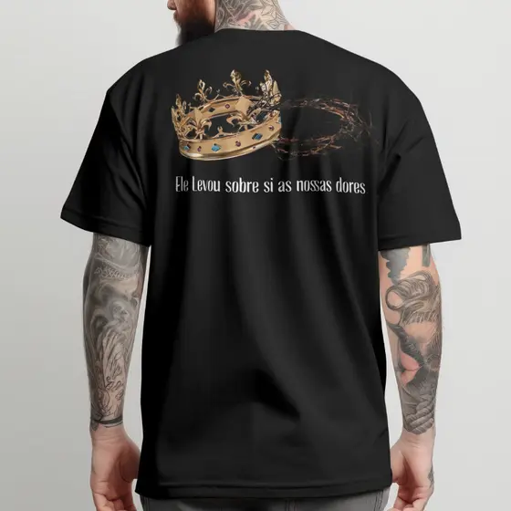 Camiseta Masculina Algodão Religiosa Coroa de Espinhos Blusa Cristã Jesus Cristo Camisa Streetwear