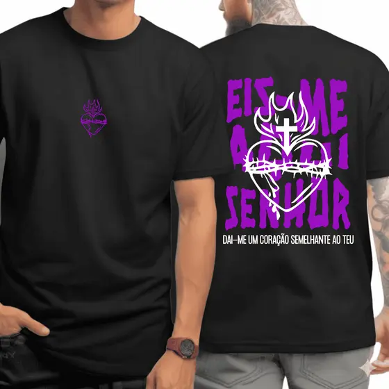 Camiseta Cristã Streetwear Religiosa Eis-me Aqui Senhor Colo de Deus Camisa Gospel 100% Algodão