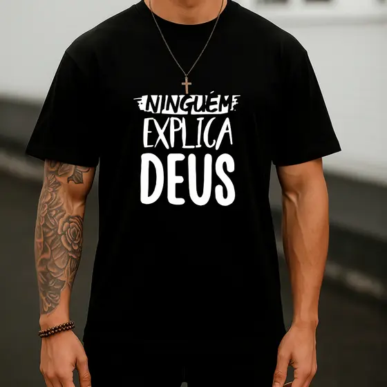 Camiseta Religiosa T-shirt Ninguém Explica Deus Camisa Feminina Masculina Algodão Estampa Cristã