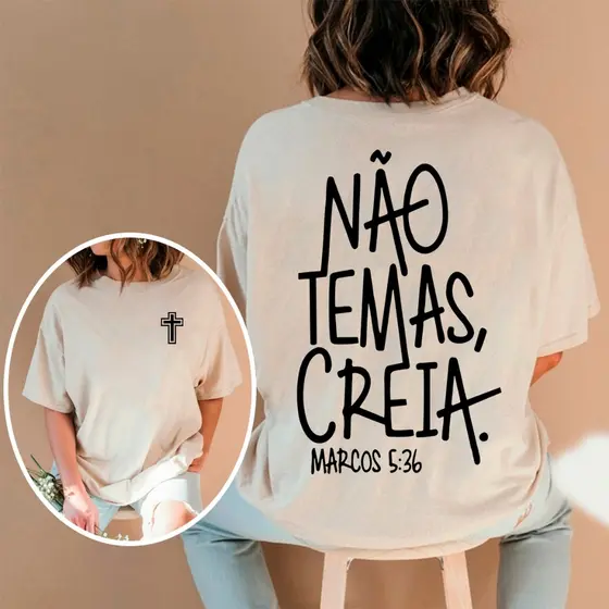 Camiseta Religiosa T-shirt Não Temas Creia Unissex Cristão 100% Algodão