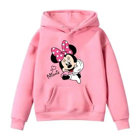 Moletom Canguru Minnie Mouse Rosa Casaco Flanelado Feminino Blusa de Frio Com Capuz Disney