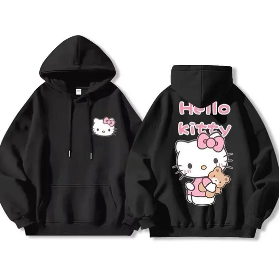 Moletom Canguru Hello Kitty Urso Desenhos Animados Blusa de Frio Gatinha com Capuz Promoção