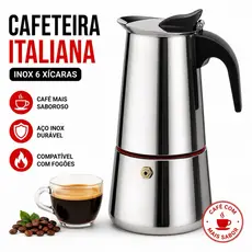 Cafeteira Italiana Inox 6 Xícaras Moka Resistente Cafézinho da Manhã Alumínio Prático