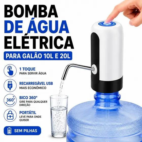 Bomba de Água Elétrica para Galão 10L 20L Recarregável USB