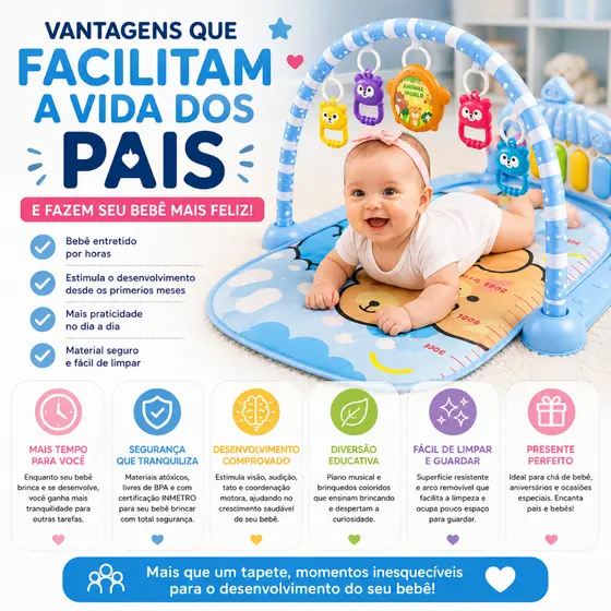 Tapete Bebê Educativo Musical Interativo Piano Atividades Desenvolvimento