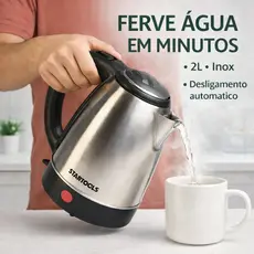 Chaleira Elétrica Inox 2L I 1,8L 127V ou 220V Ferve Água Rápido com Desligamento Automático