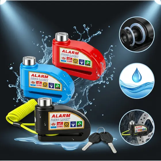 Trava De Disco Com Alarme 110db Antifurto Moto Bicicleta Cadeado Tranca Universal