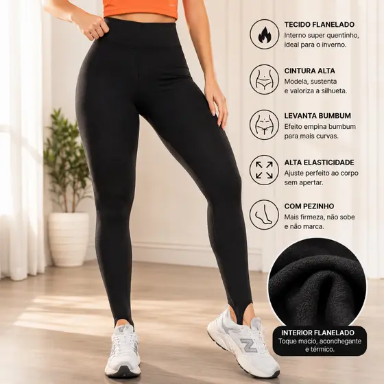 Legging Flanelada Feminina Cintura Alta – Modelo Skinny com Pezinho, Quentinha e Confortável