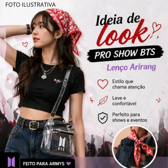 Lenço BTS ARMY Arirang | Bandana Kpop Estilo BTS | Acessório Fã BTS Brasil