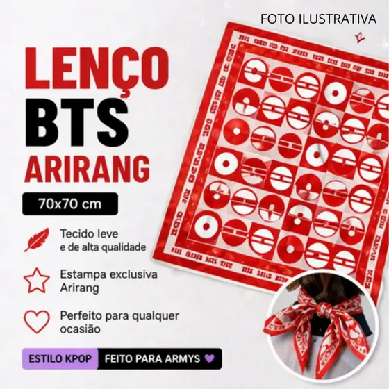 Lenço BTS Arirang | Acessório Show BTS Brasil 2026 | ARMY | Bandana Kpop