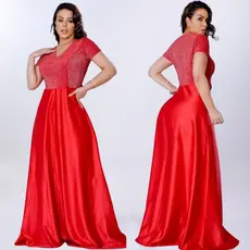 vestido longo de lurex e saia de crepe acetinado gode elegante para madrinha de casamento formatura festa vermelho