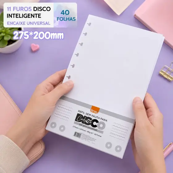 Refil A4 11 Furos Compatível BRW Caderno Inteligente 40 Folhas 90g Pautado