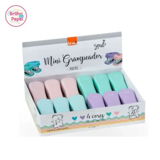 Grampeador Plástico Mini 20 Folhas BRW - Tons Pastel