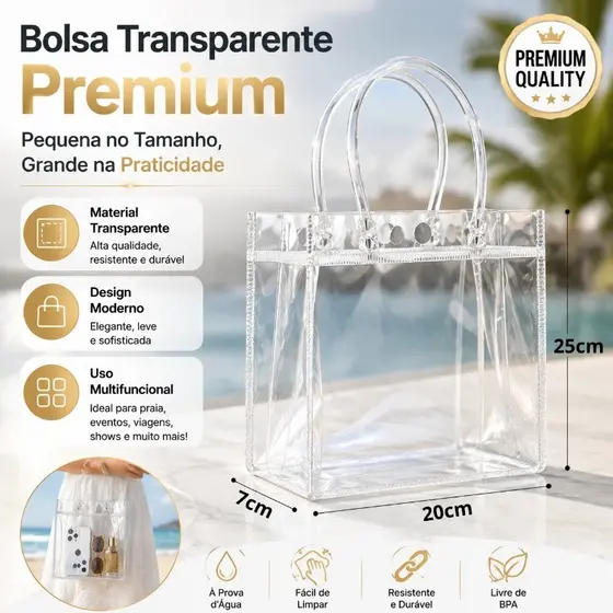 30 unidades de sacola portátil transparente com alça de plástico PVC Bolsa de mão para presente