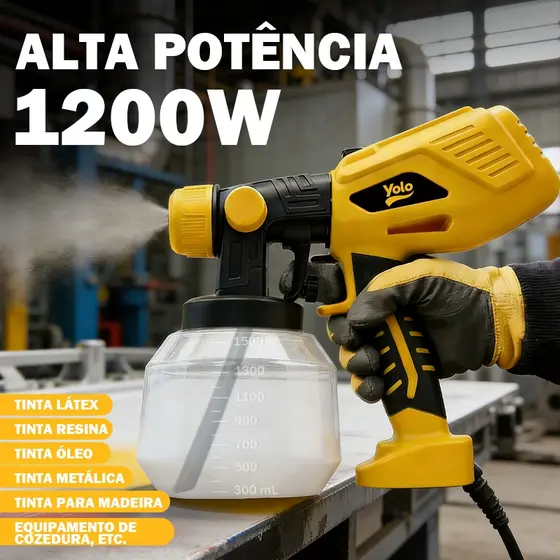 ​​Pistola De Pintura Elétrica E Pulverizador HVLP 1200W com 4 Bicos e Recipiente de 1,5 Litro​​