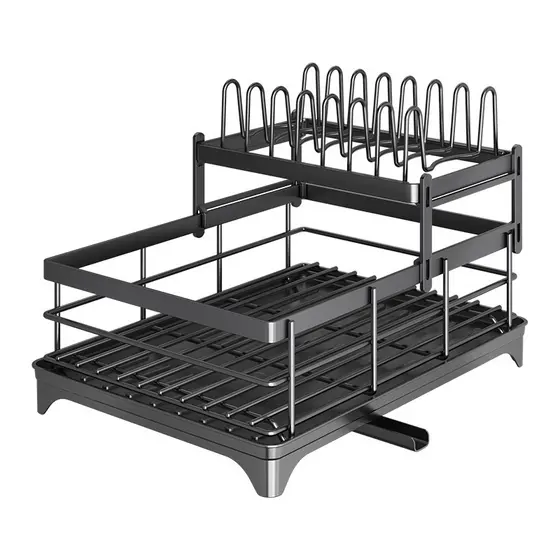 Escorredor de Louça Rack De Cozinha 2 Andares Preto haosin