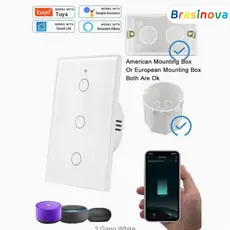 Tomada inteligente com interruptor WiFi, botão 1/2/3, fácil instalação