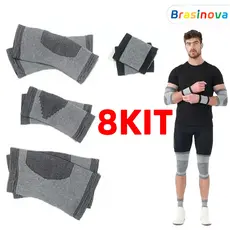 Kit 8 em 1 - com um par de joelheiras, tornozeleiras, cotoveleiras e capas protetoras femininas Munhequeiras masculinas