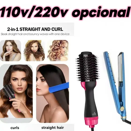 Kit Completo Prancha + Escova Secadora - Alisamento Profissional -2 em 1