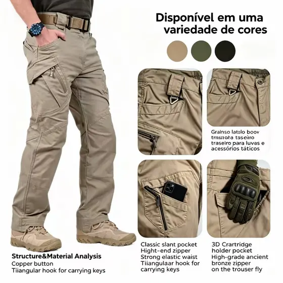 Calça Cargo Militar Masculino Preto Impermeável Ideal para Trilhas Longas e Esportes ao Ar Livre