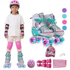 Patins Infantil Ajustável - Rodas LED Kit Proteção c/ Capacete Fibra Carbono e Espuma ABS 3cm