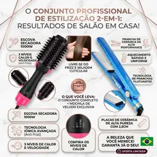 Kit Completo Prancha + Escova Secadora - Alisamento Profissional - 2 em 1