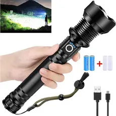 Lanterna Tática P90 P50 - 100.00 Lumens, USB Recarregável - Para Sítio, Fazenda e Acampamento