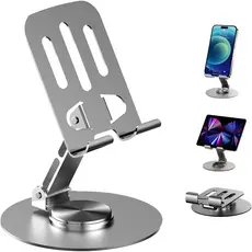 Suporte Giratório 360° p/ Celular e Tablet - Base Ajustável em Alumínio - Mesa ou Escritório