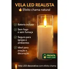 Vela LED 15 cm Luz Eletrônica Decorativa Iluminação Chama Amarela Quente Aconchegante Segura Bateria Inclusa