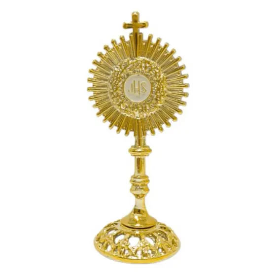 Ostensório De Mesa Santissímo Sacrado Dourado 10cm JHS Artigo Devocional