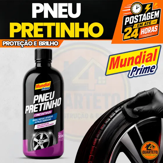 Pneu Pretinho 100ml Mundial Prime Automotivo Proteção Contra Ressecamento Brilho Molhado E Duradouro