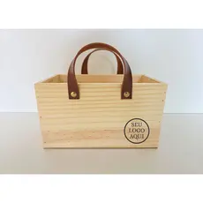 Cesta Pinus com Alça em couro + PERSONALIZAÇÃO - 14cm de altura para Cestaria presentes
