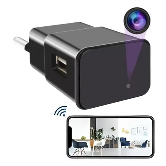 Micro Camera Espiã Wifi Carregador Tomada Fullhd grava video e audio monitoramento via celular