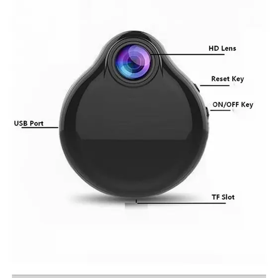 Mini câmera WiFi Full HD 1080P ultracompacta com design discreto em formato de pingente.