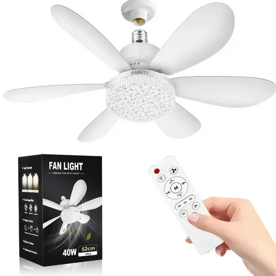 Ventilador de Teto com Luz Silencioso Controle Remoto Economica Instalação Fácil LED Bivolt E27
