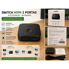Switch HDMI UGREEN original, ideal para quem precisa conectar múltiplos dispositivos HDMI em uma única tela ou alternar
