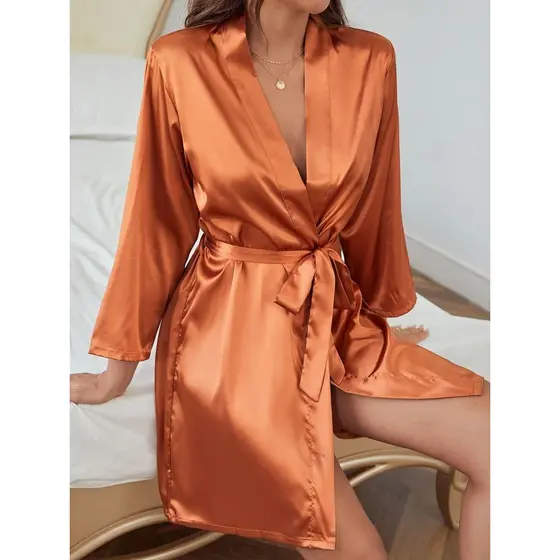 Robe de Cetim Madrinhas Na Cor Terracota