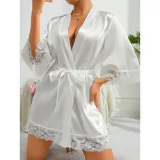 Robe Branco  --  Cetim e Renda Sofisticada e Elegante